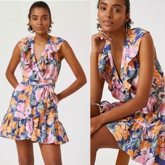 Anthropologie Dresses & Skirts - Cecilia Pettersson for Anthropologie Floral Ruffle‎ Wrap Mini Dress